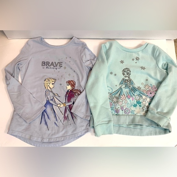 2 Girls Disney Frozen Long-Sleeve Shirt (ADAPTIVE) and Sweatshirt Size 5 - Picture 1 of 8